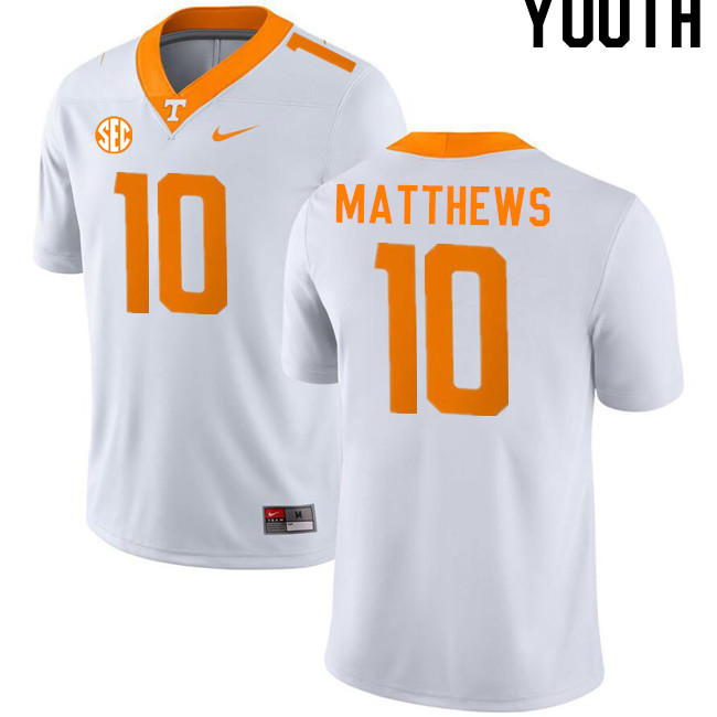 Youth #10 Mike Matthews Tennessee Volunteers College Football Jerseys Stitched-White